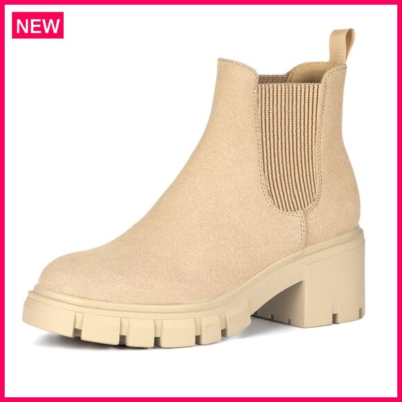 Women's Lug Sole Chelsea Boots Chunky Heel Slip On Ankle Booties